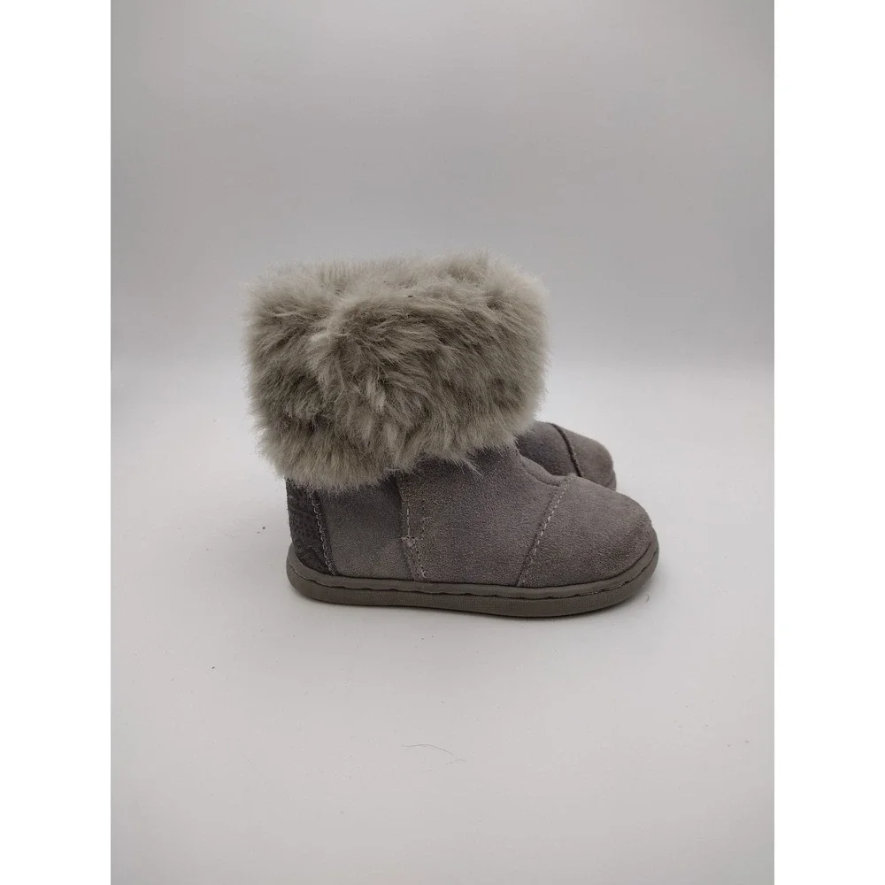 TOMS Kids Nepal Grey Suede Faux Fur Trim Winter Boots Size 5 Toddler